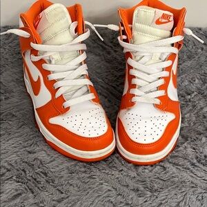 Nike Orange and White High-Top Sneakers